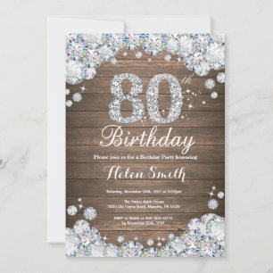 Invitation Anniversaire rustique 80 ans argent diamant