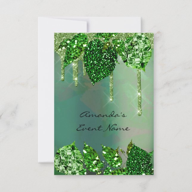 Invitation Anniversaire Rustique Bois Rose Vert Gouttes Feuil (Dos)