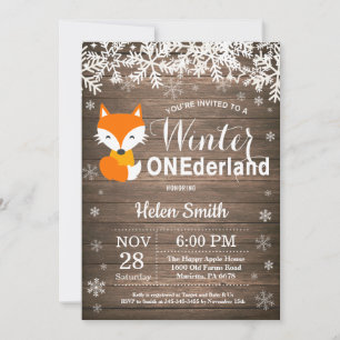Invitation Anniversaire rustique de Fox d'Onederland d'hiver