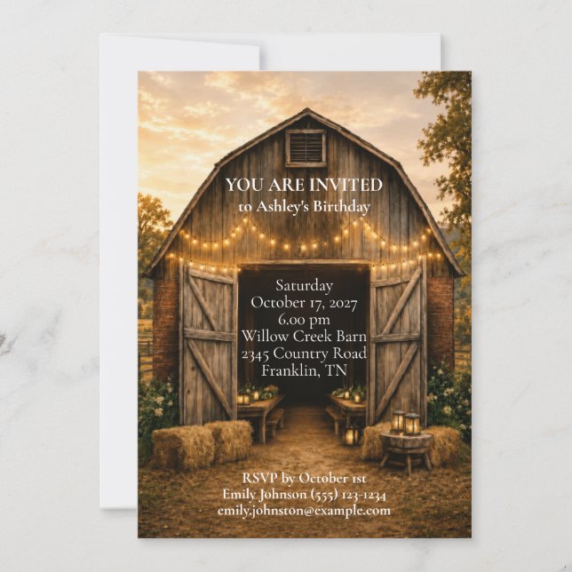 Invitation Anniversaire Rustique de la Cour de Ferme (Devant)