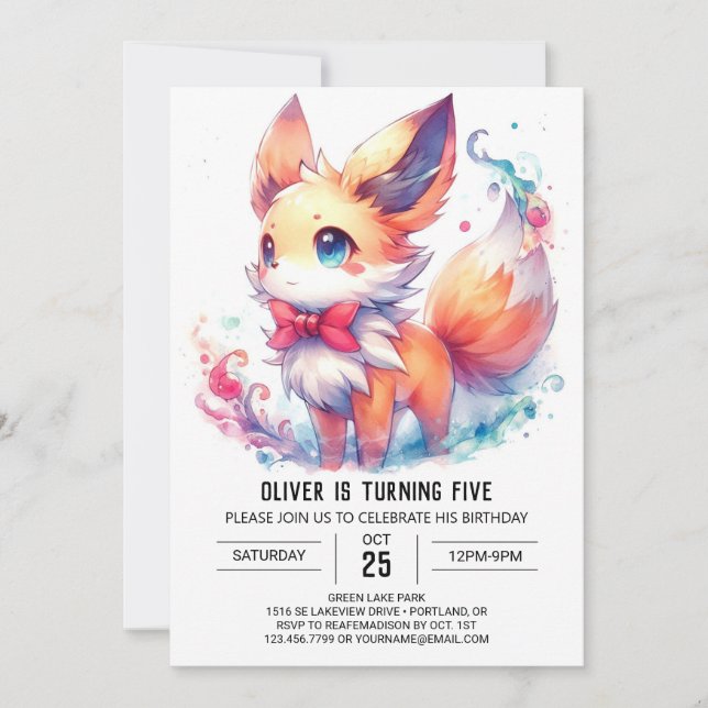 Invitation Anniversaire rustique de Renard modifiable (Devant)