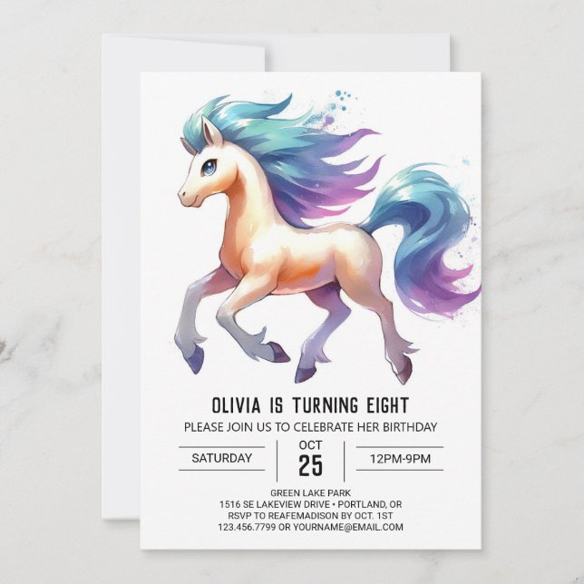 Invitation Anniversaire Rustique Digital Horse (Devant)