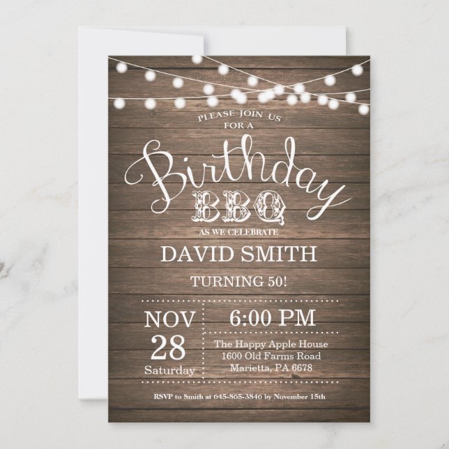 Invitation Anniversaire rustique d'invitation de BBQ (Devant)