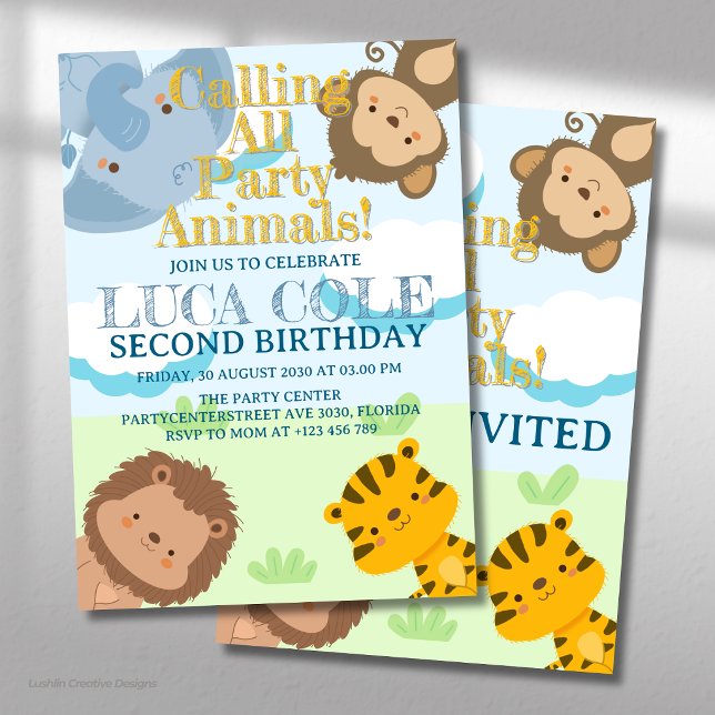 Invitation Anniversaire Safari Jungle Animaux de F (Créateur téléchargé)