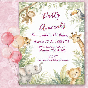Invitation Anniversaire Safari Jungle Aquarelle Douce