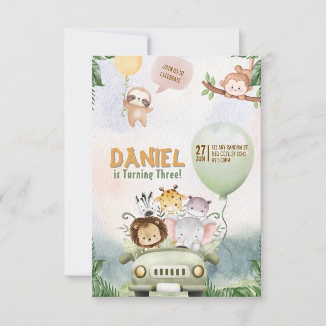 Invitation anniversaire Safari modifiable (Devant)