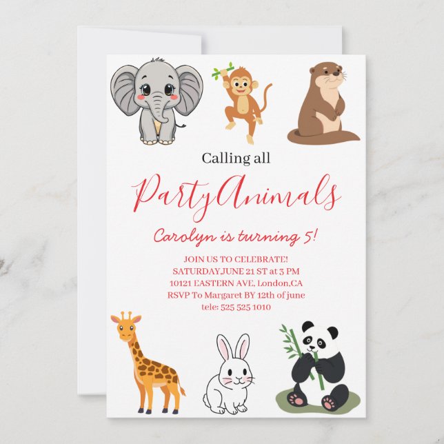 Invitation Anniversaire Safari Rose pour Tous les  (Devant)