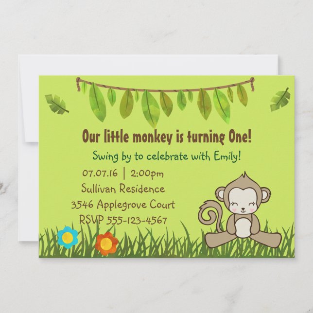 Invitation anniversaire safari singe amusant Desig (Devant)