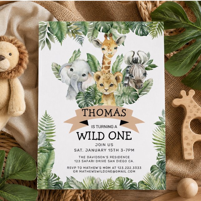 Invitation Anniversaire Safari Tropical Jungle Wild One  (Wild One Tropical Jungle Safari Birthday Invitation)