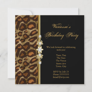 Invitation Anniversaire Sauvage Imprimé Animal Noir Or