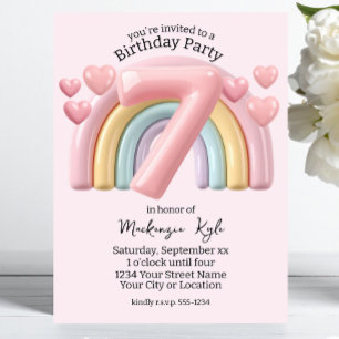 Invitation Anniversaire scintillant 3D Arc-en-ciel 7ème pour 
