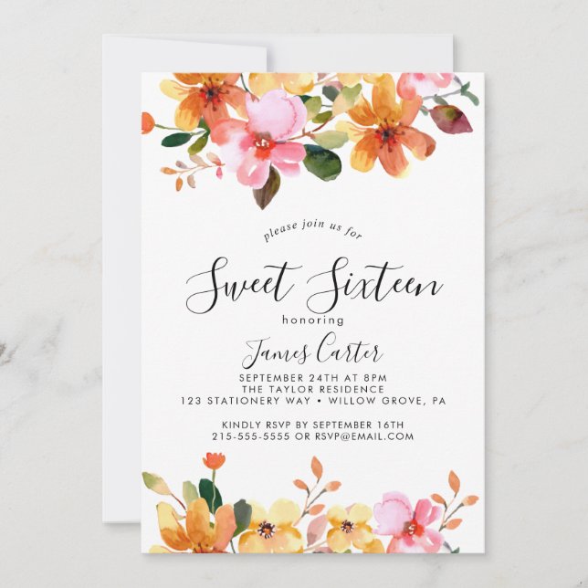 Invitation Anniversaire seize ans Fleur de cerisier de printe (Devant)