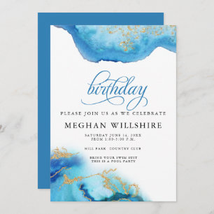 Invitation Anniversaire Septembre Sapphire Watercolor Geode