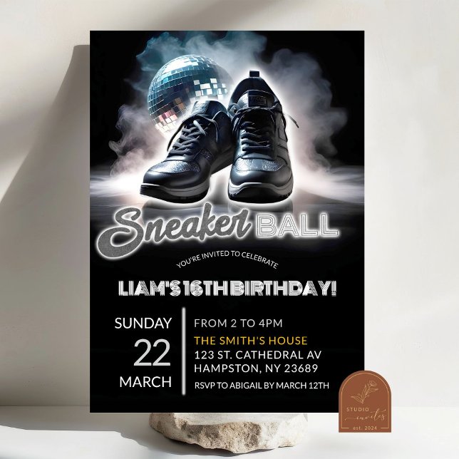 Invitation Anniversaire Silver et White Disco Sneakerball (Créateur téléchargé)