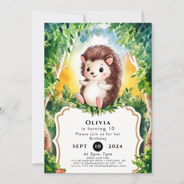Invitation Anniversaire simple de Boho Hedgehog (Devant)