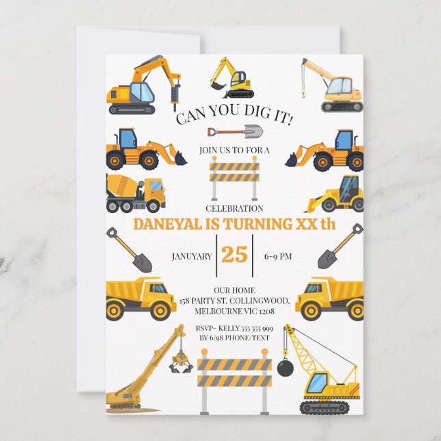 Invitation Anniversaire Simple de Construction Moderne pour E (Devant)