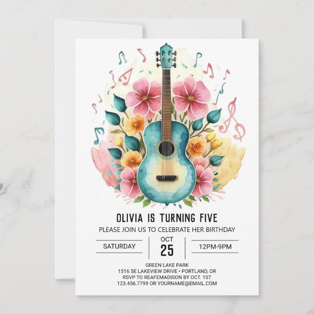 Invitation Anniversaire simple de guitare personnalisée (Devant)