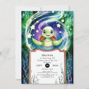 Invitation Anniversaire simple de la tortue aquarelle