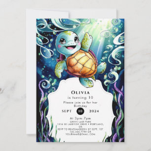 Invitation Anniversaire simple de la tortue marine