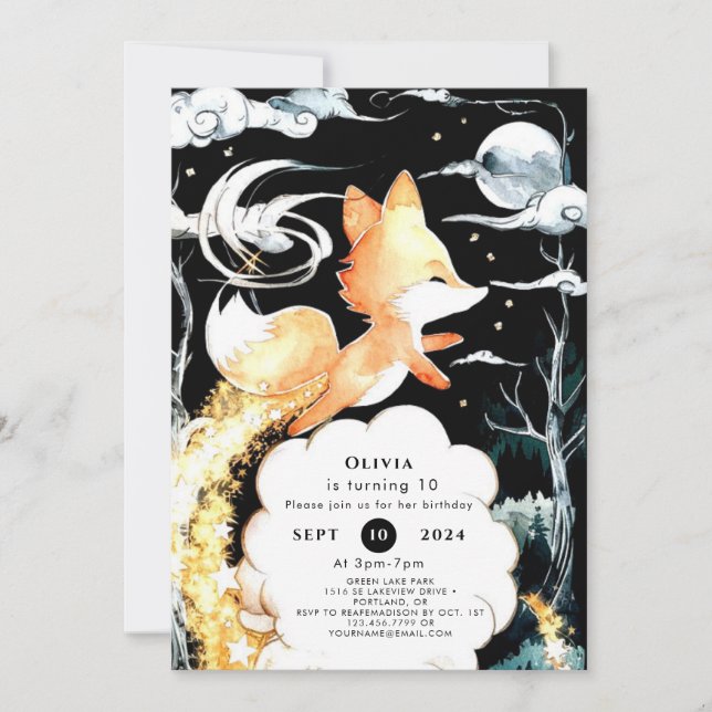 Invitation Anniversaire simple de renard enchanté (Devant)