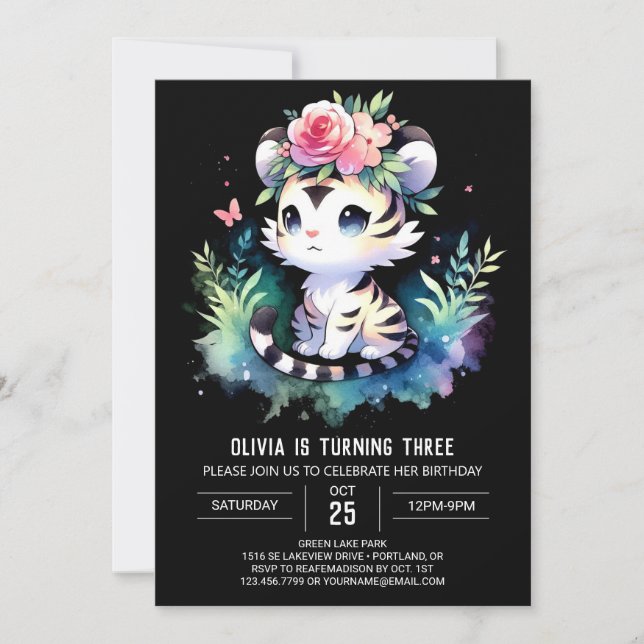 Invitation Anniversaire simple de tigre enchanté (Devant)