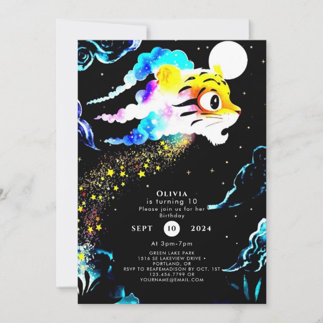 Invitation Anniversaire simple du Tigre Pastel (Devant)