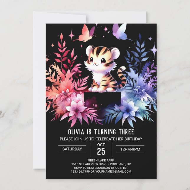 Invitation Anniversaire simple du Tigre Pastel (Devant)