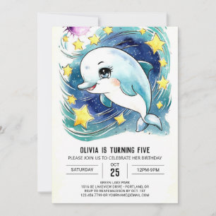 Invitation Anniversaire simple enchanté Dauphin sous-marin