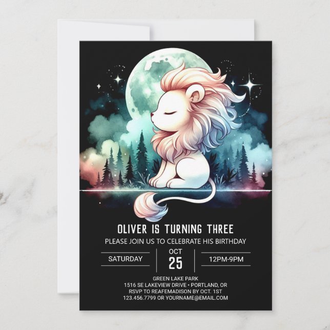 Invitation Anniversaire simple et heureux du lion (Devant)