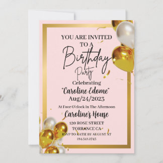 Invitation Anniversaire Simple Or & Rose