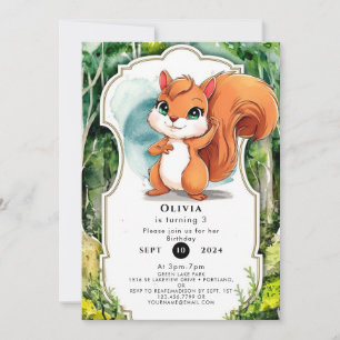 Invitation Anniversaire simple Pastel Squirrel