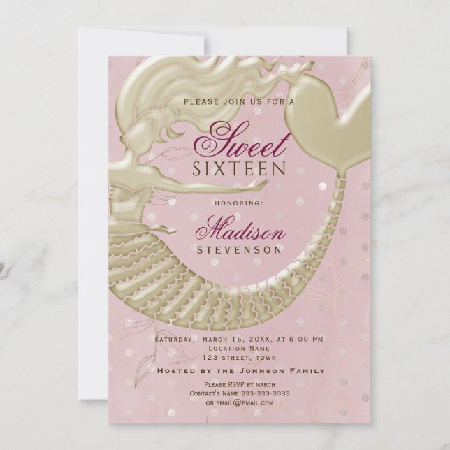 Invitation Anniversaire Sirène 16 Ans (Devant)