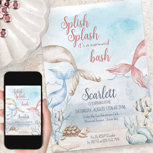 Invitation Anniversaire Sirène Bashing Aquarelle Sous la Mer