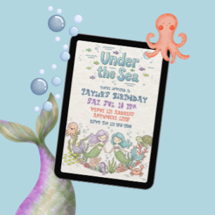 Invitation Anniversaire Sirènes Caucasiennes Sous La Mer