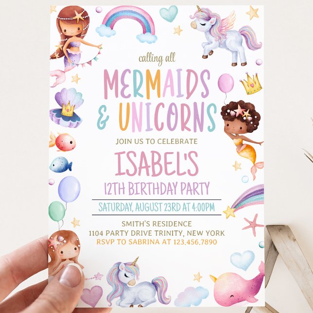 Invitation Anniversaire Sirènes et Licornes (Créateur téléchargé)