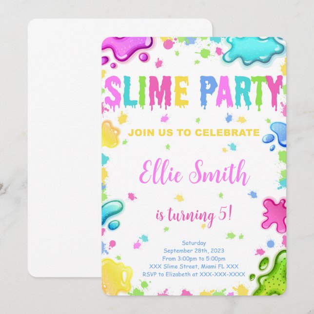 Invitation anniversaire Slime modifiable (Devant / Derrière)