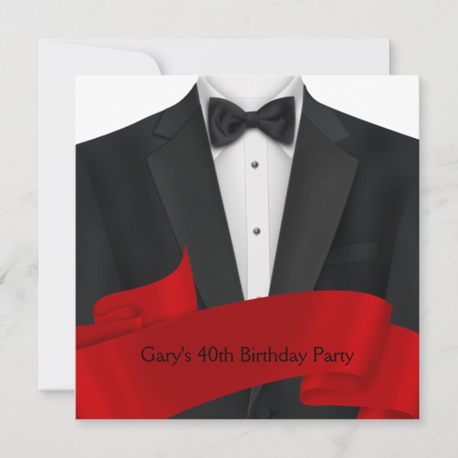 Invitation Anniversaire Smoking Rouge et Noir pour (Devant)