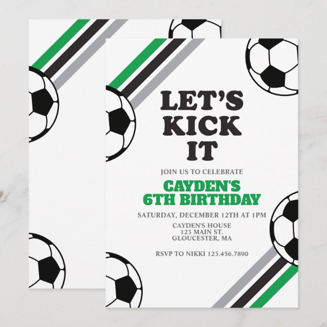 Invitation Anniversaire Soccer Faisons-le Vert (Devant / Derrière)