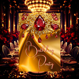 Invitation Anniversaire Soie d'or Ruby Bijou rouge