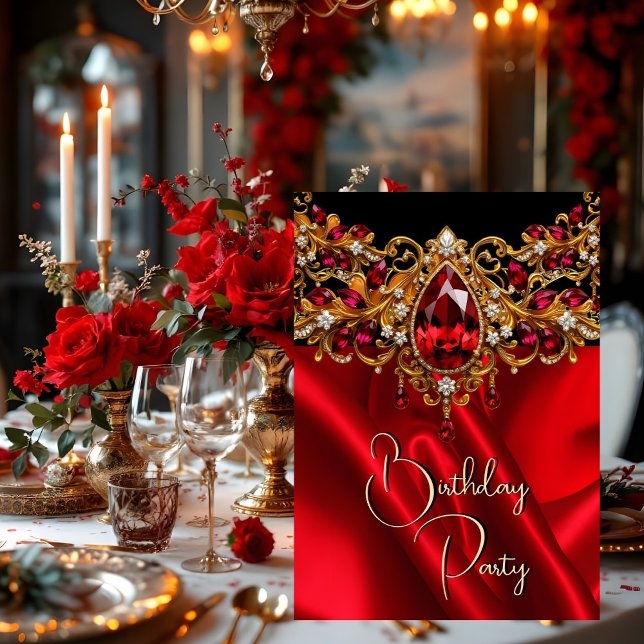 Invitation Anniversaire Soie Ruby Bijou rouge Gem Noir (Créateur téléchargé)