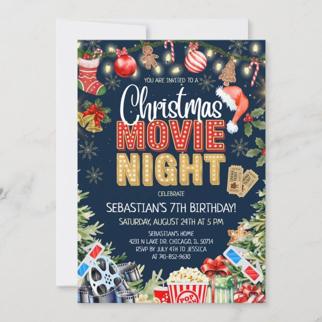 Invitation Anniversaire Soirée Cinéma de Noël (Devant)