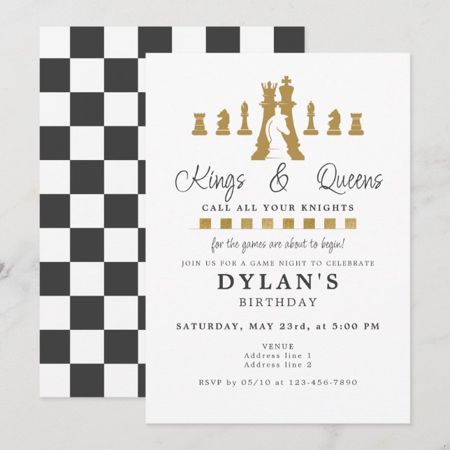 Invitation Anniversaire Soirée de Jeu d'Échecs App (Devant / Derrière)