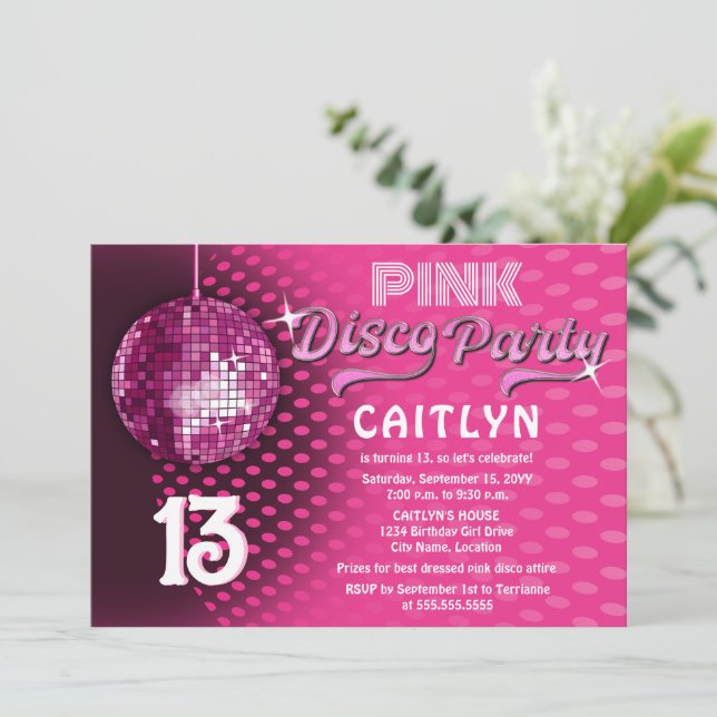 Invitation Anniversaire Soirée Disco Rose (Debout devant)