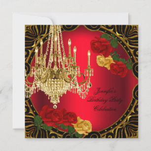 Invitation Anniversaire Soirée Gold Rouge Rose jaune