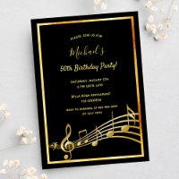 Anniversaire soirée noir note de musique or