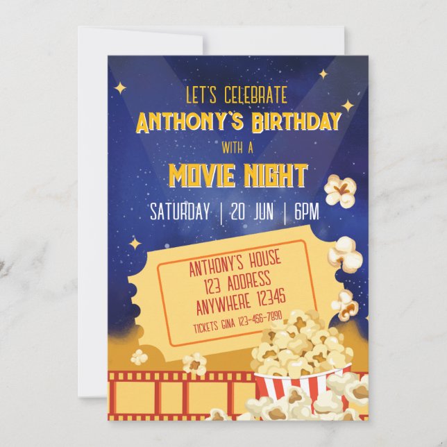 Invitation Anniversaire Soirée Popcorn et Film (Devant)