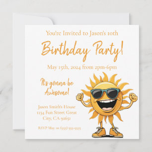 Invitation Anniversaire Soleil souriant avec lunettes de sole
