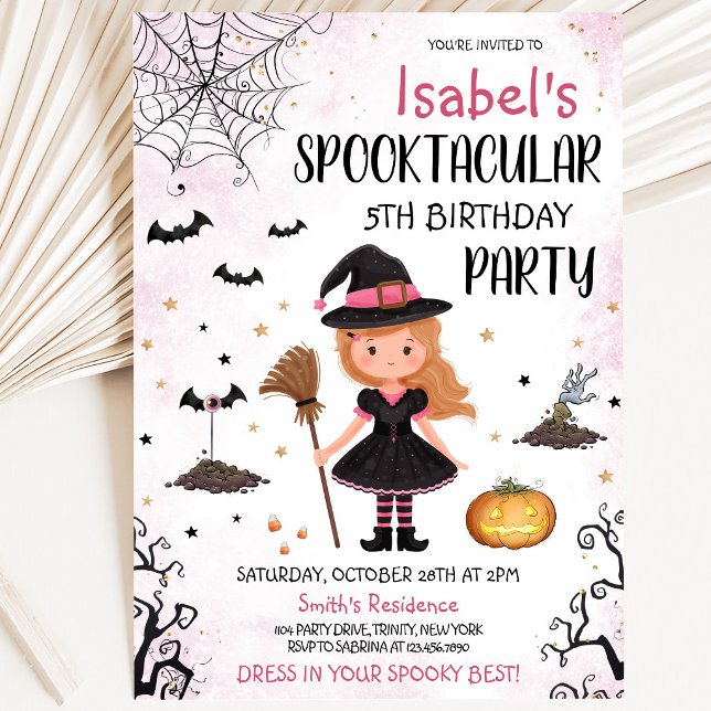 Invitation Anniversaire Sorcière Rose Halloween (Créateur téléchargé)