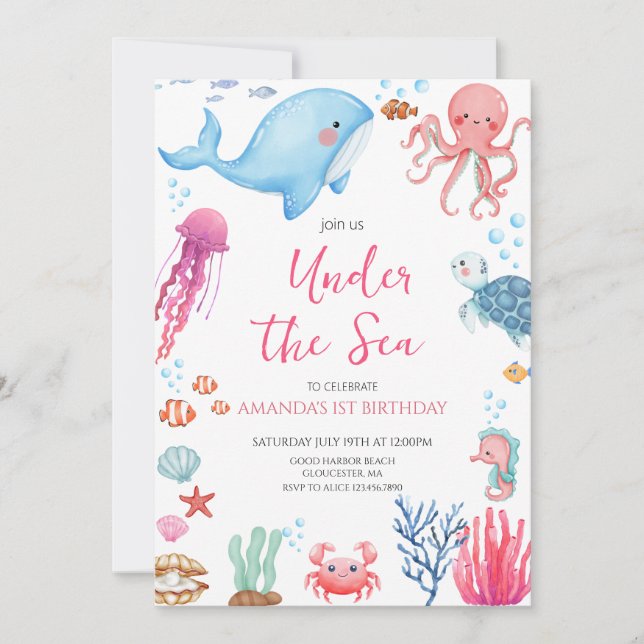 Invitation Anniversaire sous la mer (Devant)