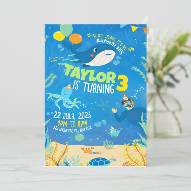 Invitation Anniversaire sous la mer, Anniversaire d'animaux d (Debout devant)